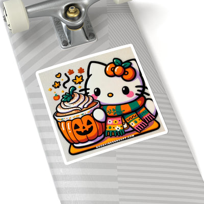 Fall Kitty Pumpkin Spice Latte Stickers Black