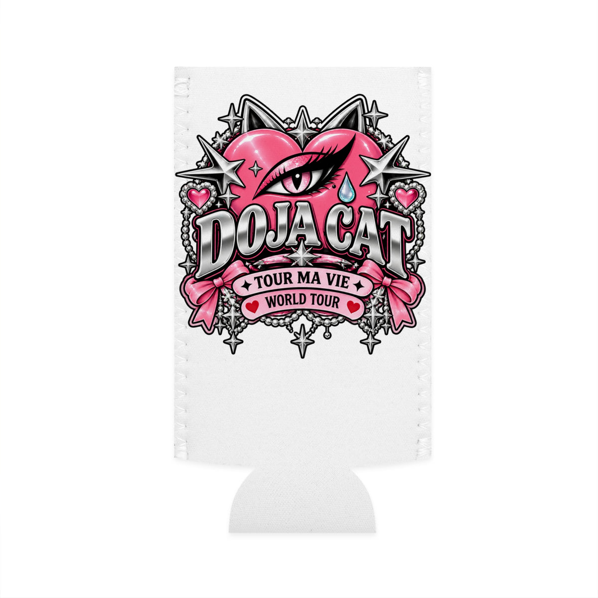 Pink Heart Chrome Eye Slim Can Cooler