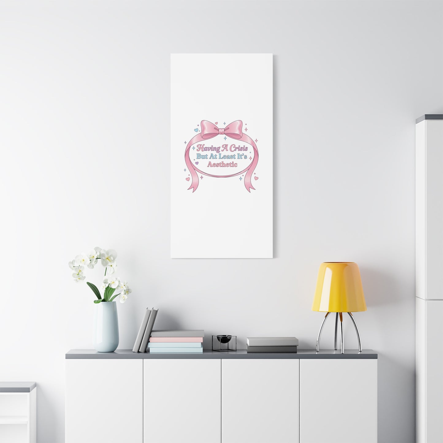 Having a Crisis But At Least It's Aesthetic Canvas | Coquette Ribbon Humor, Pastel Lace Art