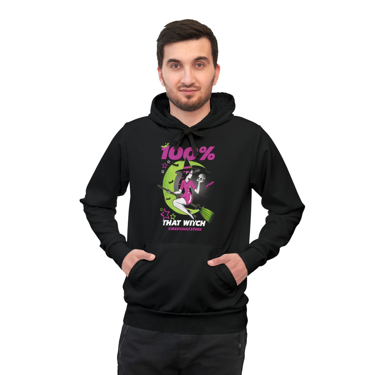 100% That Witch Hoodie — Neon Witch Graphic Pullover for Halloween & Witchy Vibes