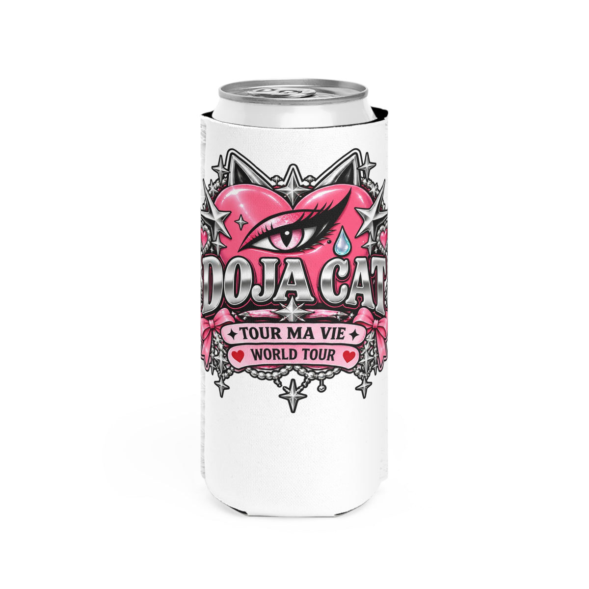 Pink Heart Chrome Eye Slim Can Cooler