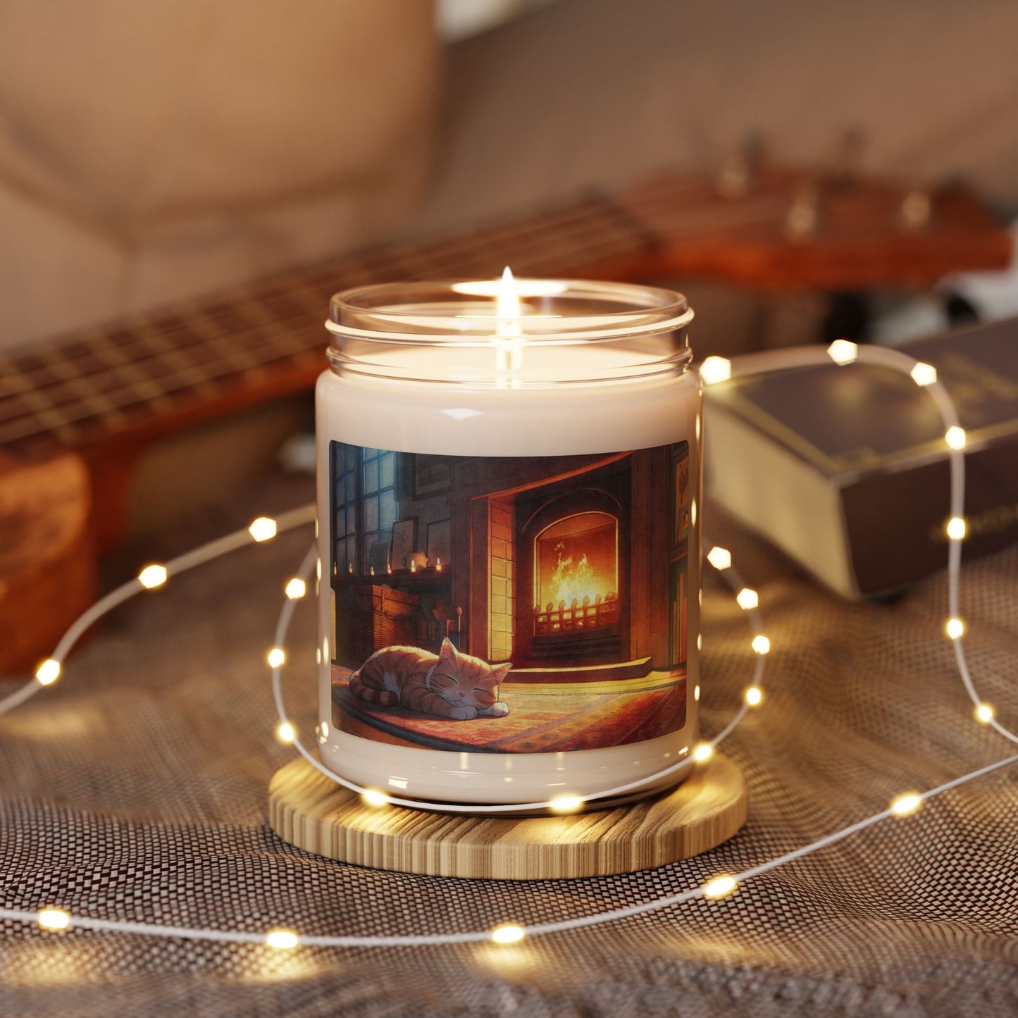 Cozy Fireplace Cat Scented Soy Candle – 9oz Relaxing Home Fragrance