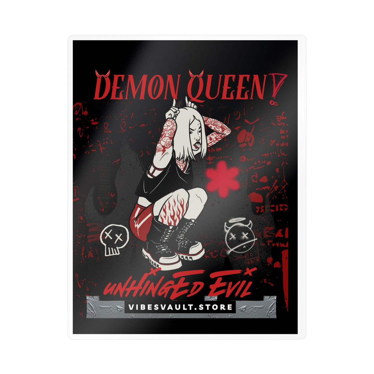 Demon Queen Kiss-Cut Vinyl Decal — Gothic Punk Sticker ("Unhinged Evil")— Halloween 2026