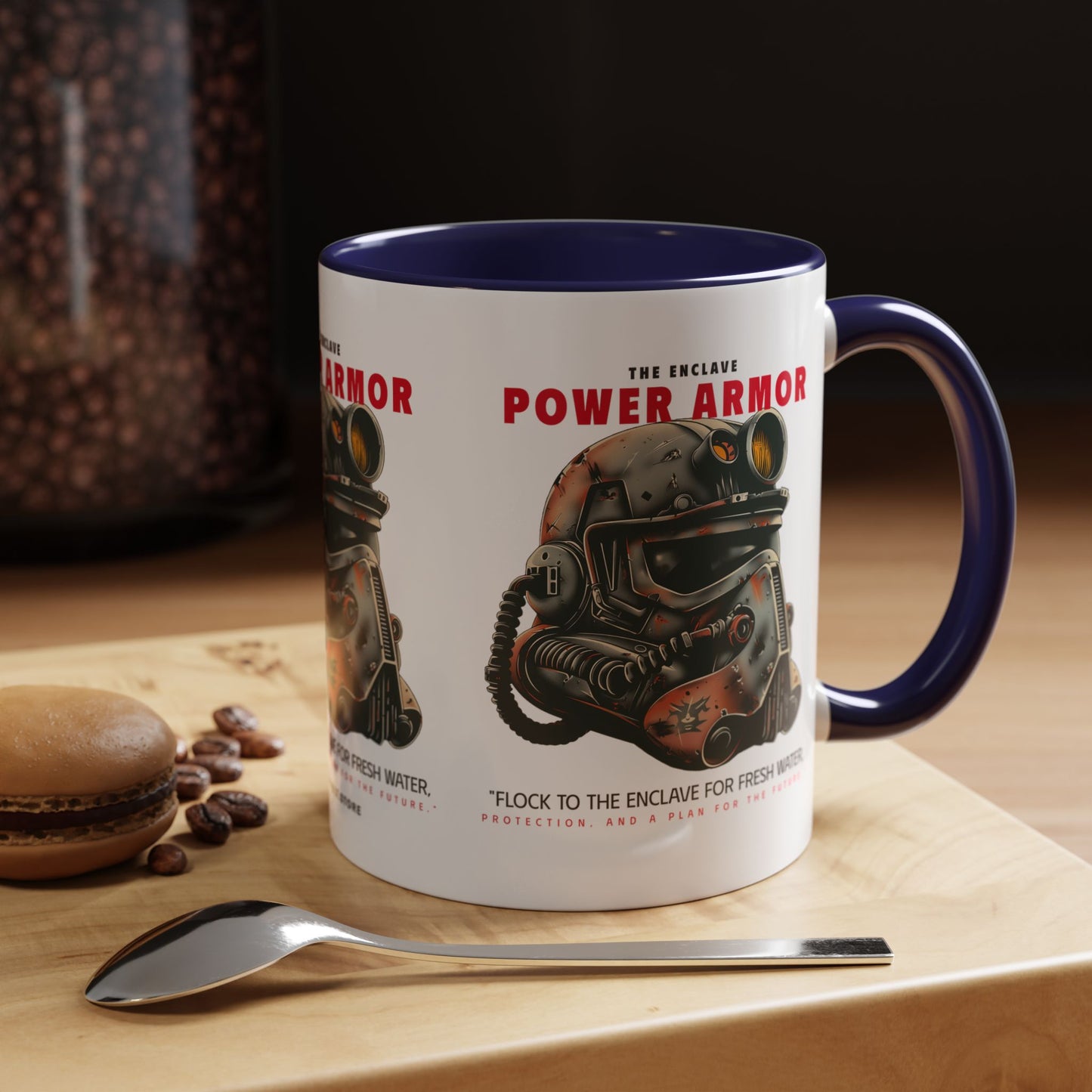 Power Armor Accent Coffee Mug — Fallout Enclave Helmet Design (11/15oz)