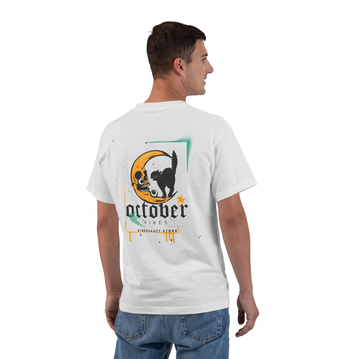 October Crescent Moon and Black Cat - T-shirt Top - Graphic Tee - Fall 2026