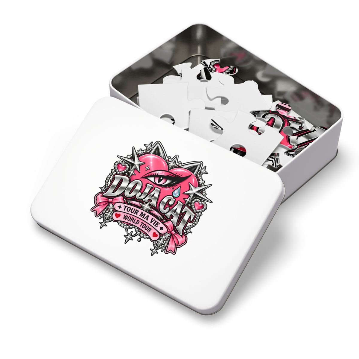 Pink Heart Chrome Eye Jigsaw Puzzle with Tin