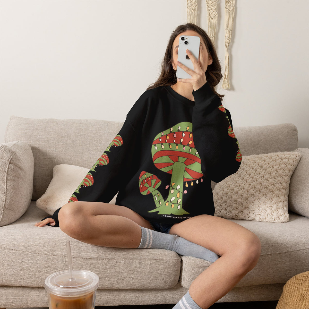 Mushroom Tree Crewneck Sweatshirt — Festive Toadstool Holiday Graphic