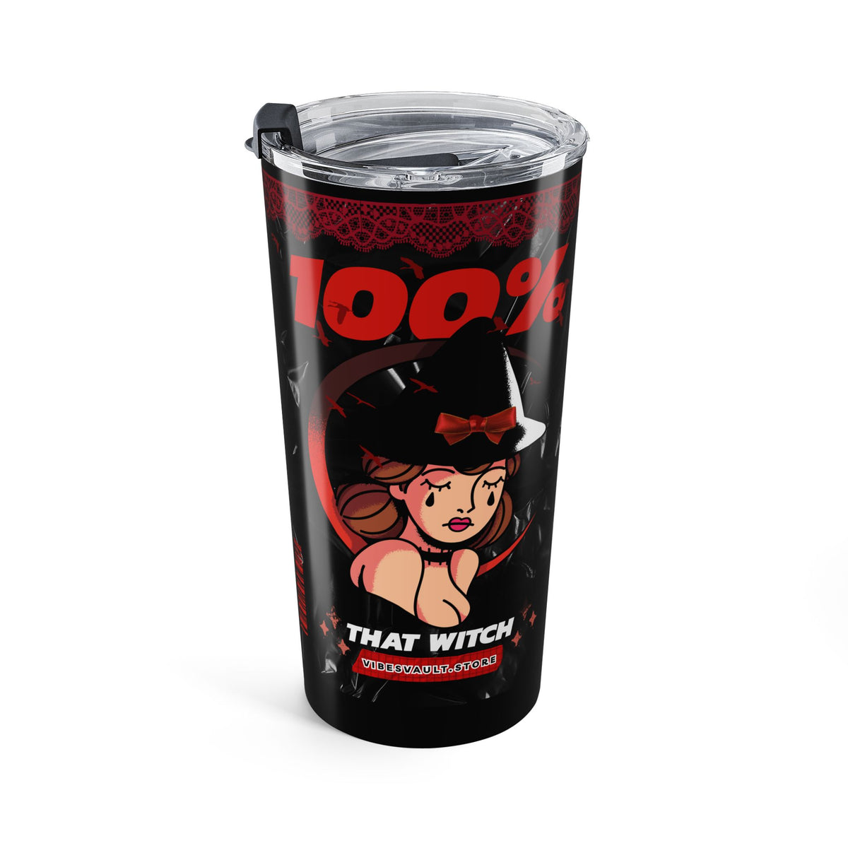 20oz Red & Black 100% THAT WITCH Tumbler — 10% Cup Graphic Travel Mug— Halloween 2026