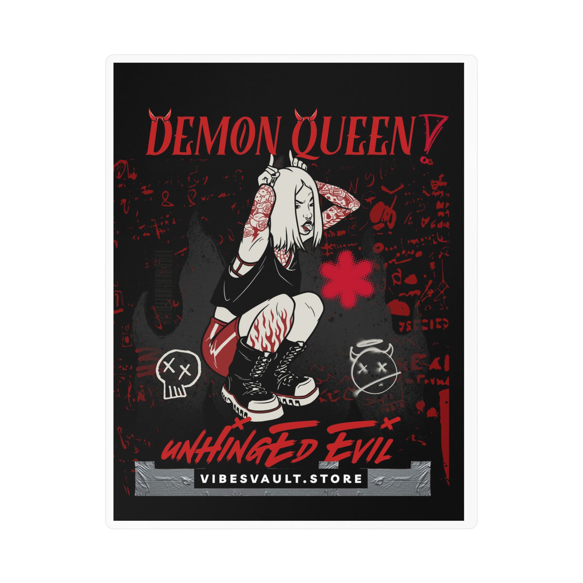 Demon Queen Kiss-Cut Vinyl Decal — Gothic Punk Sticker ("Unhinged Evil")— Halloween 2026