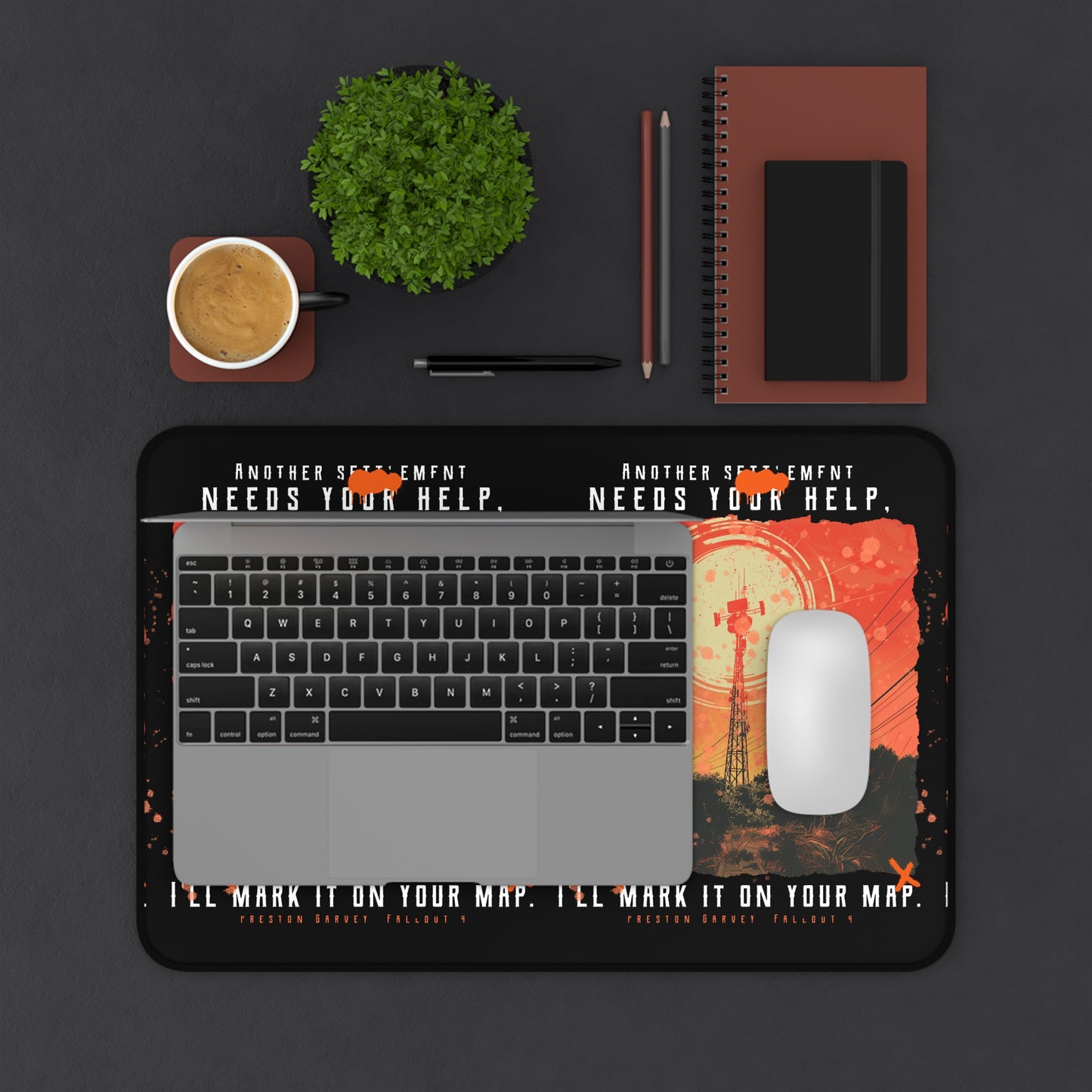 Fallout Radio Signal Desk Mat — "I'll Mark It On Your Map" Retro Sunset Gaming Mousepad