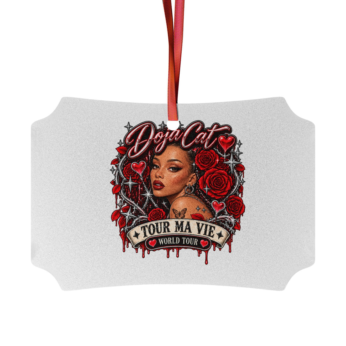 Red Roses Chrome Portrait Aluminum Ornaments