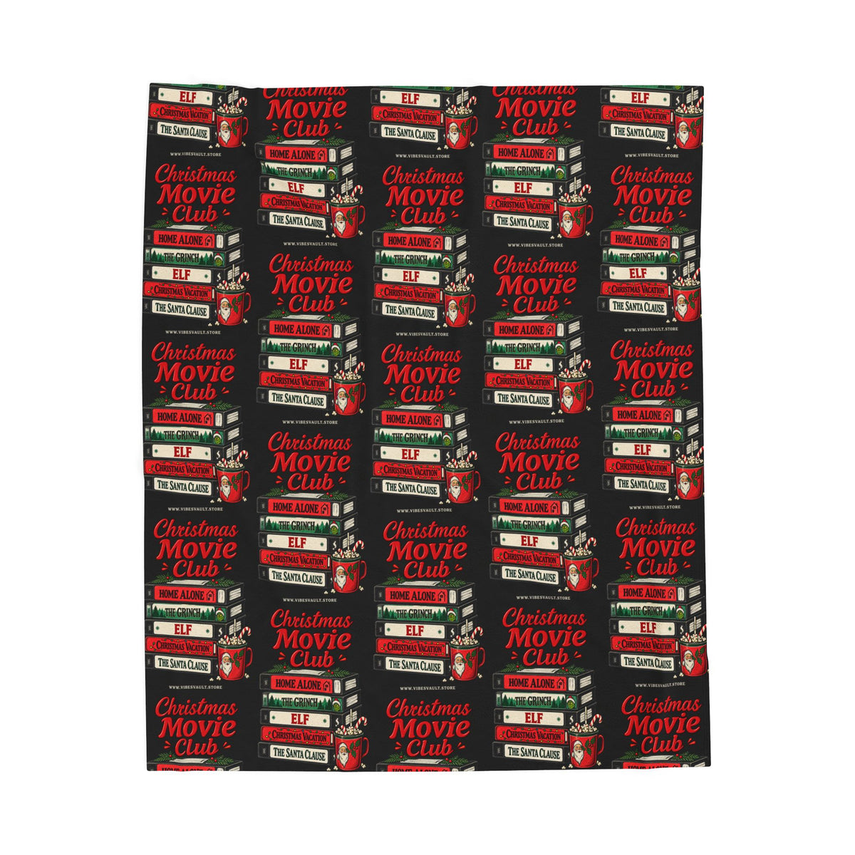 Velveteen Plush Blanket — Christmas Movie Club VHS Pattern Holiday Throw