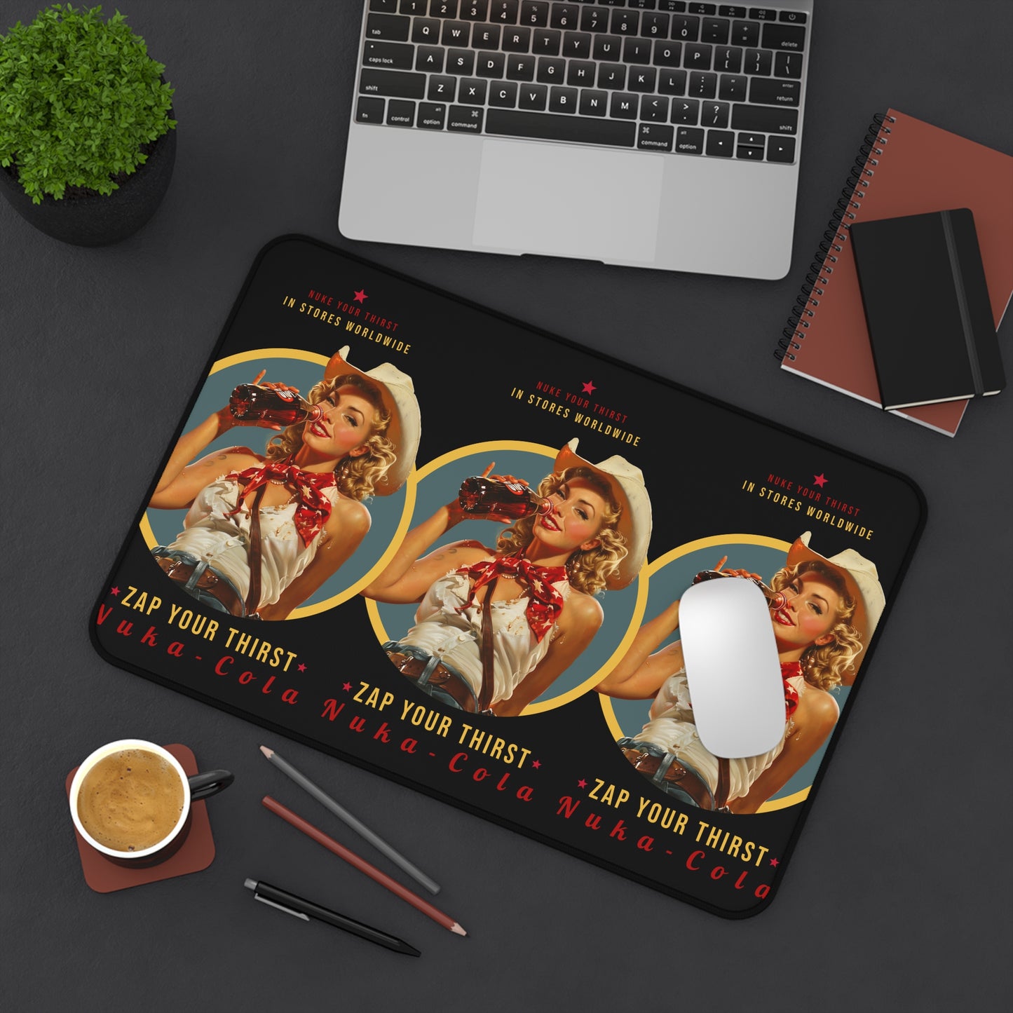 Fallout Retro Pin-Up Desk Mat — "Zap Your Thirst" Vintage Soda Advertisement Gaming Mouse Pad