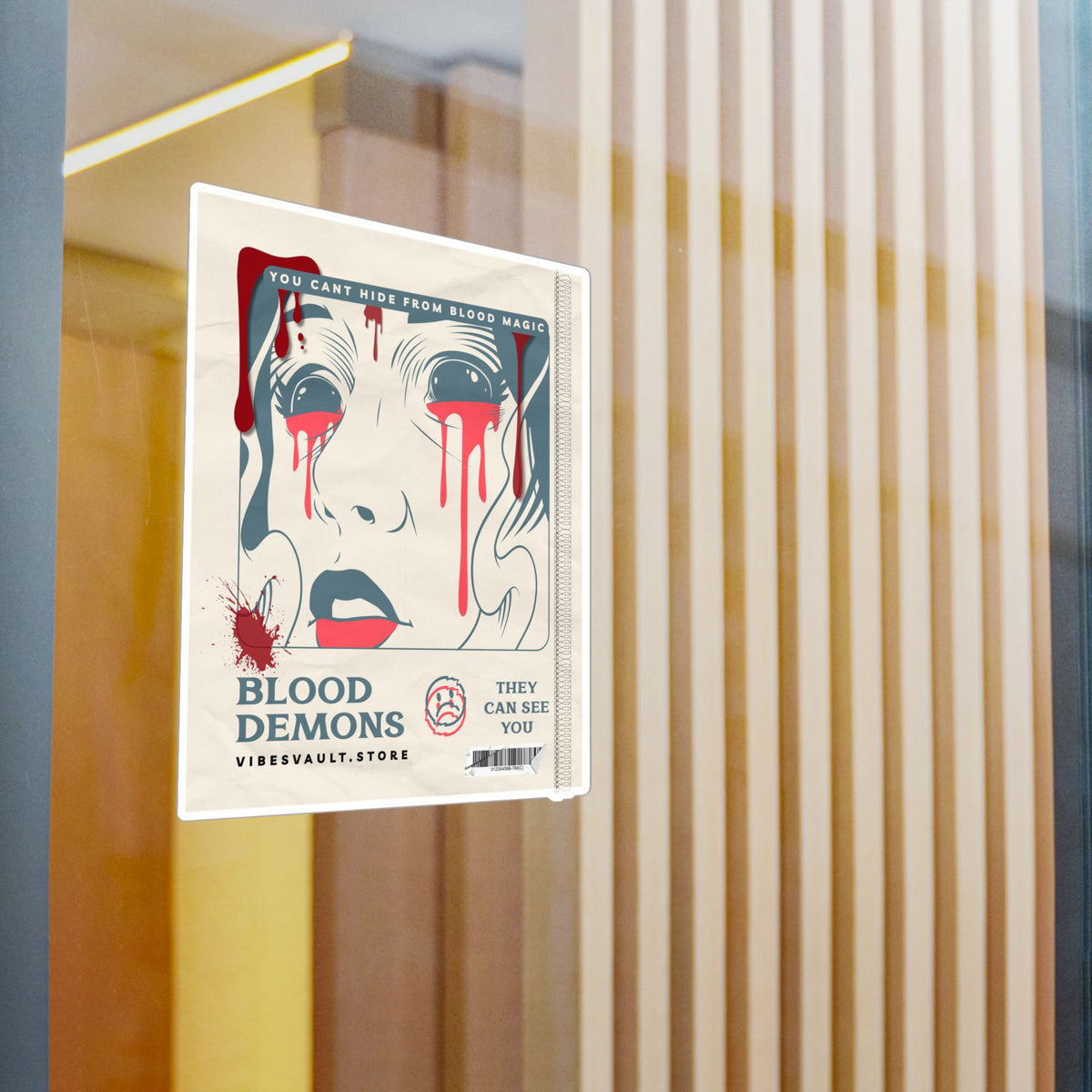 Blood Demons Kiss-Cut Vinyl Decal — Retro Horror Sticker ("You Can't Hide From Blood Magic") — Halloween 2026