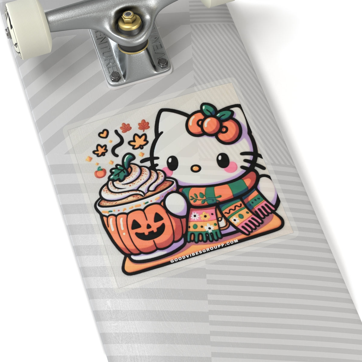 Fall Kitty Pumpkin Spice Latte Stickers Black