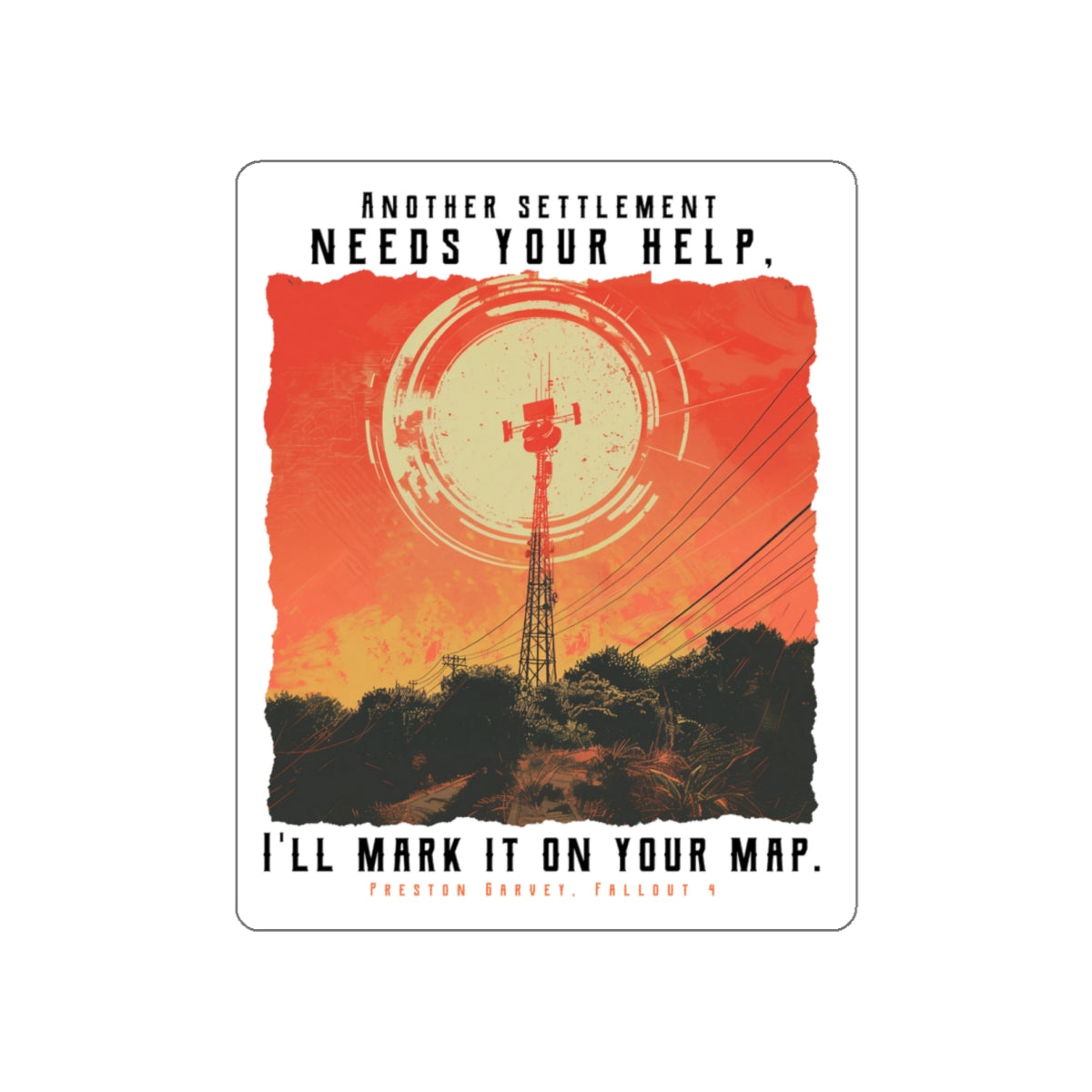 Fallout Preston Sticker — Vintage Radio Tower Die-Cut Decal