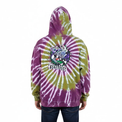 Tie-Dye Zip-Up Hoodie with Beetlejuice Inspired Graphic