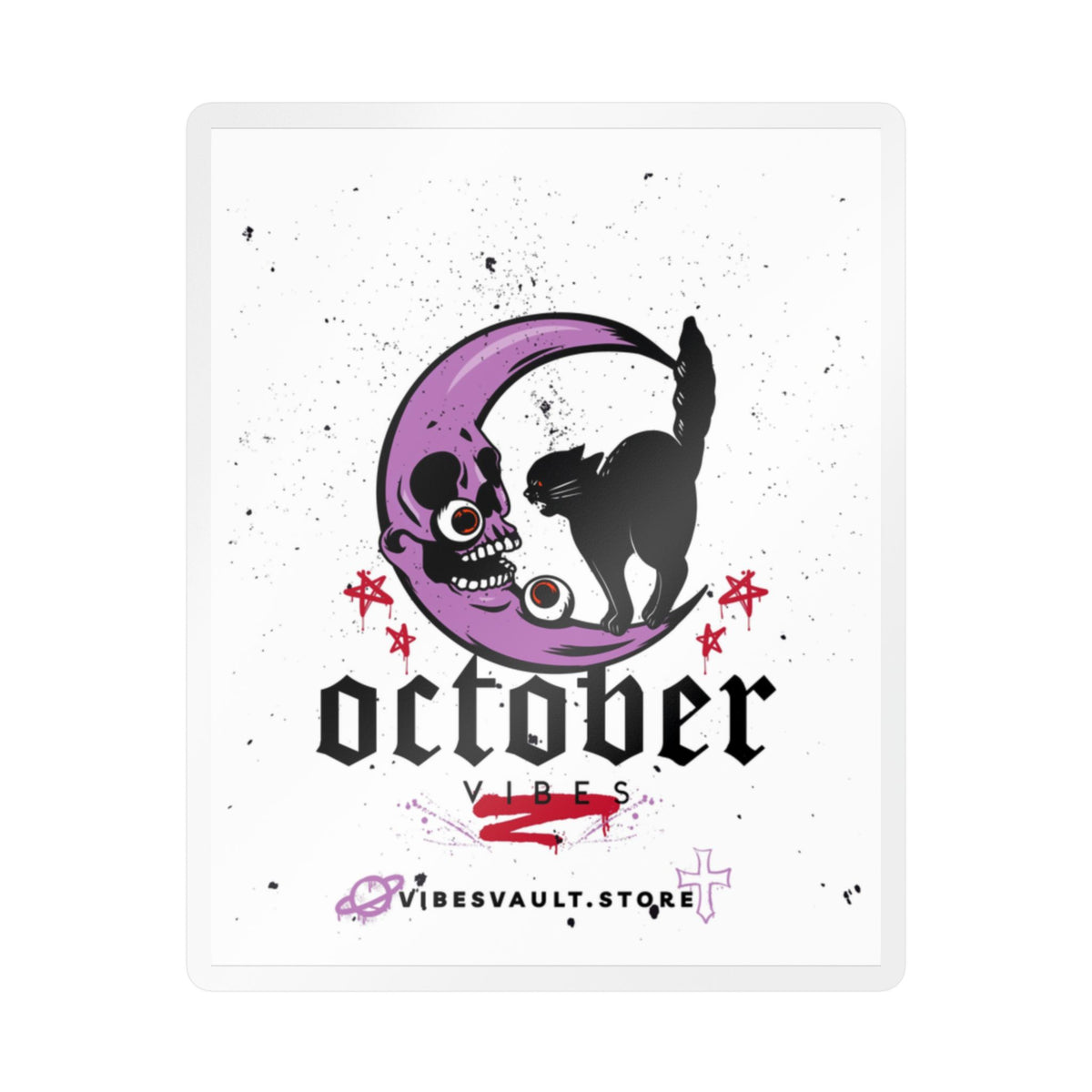 October Vibes Kiss-Cut Vinyl Decal — Halloween Moon Cat Skull Sticker