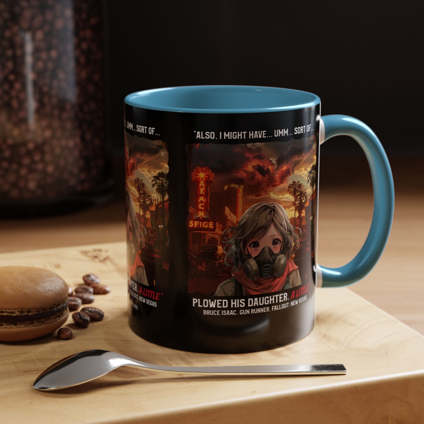 Post-Apocalyptic Anime Coffee Mug — 'Also, I Might Have...Umm...Sort Of' Gas Mask Girl