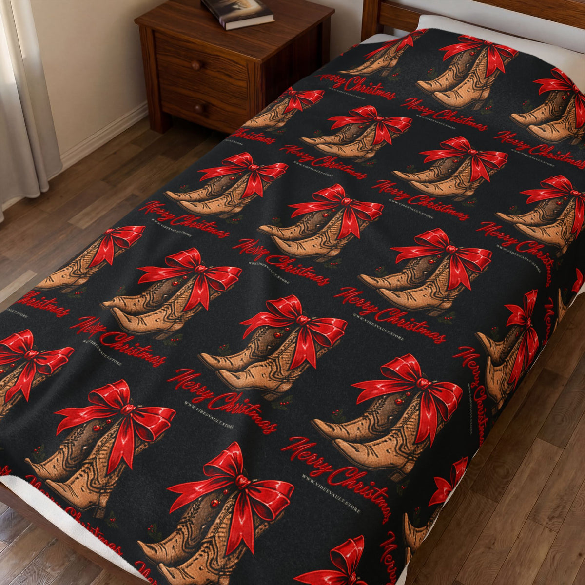 HOLIDAY Merry Christmas Boots Velveteen Plush Blanket