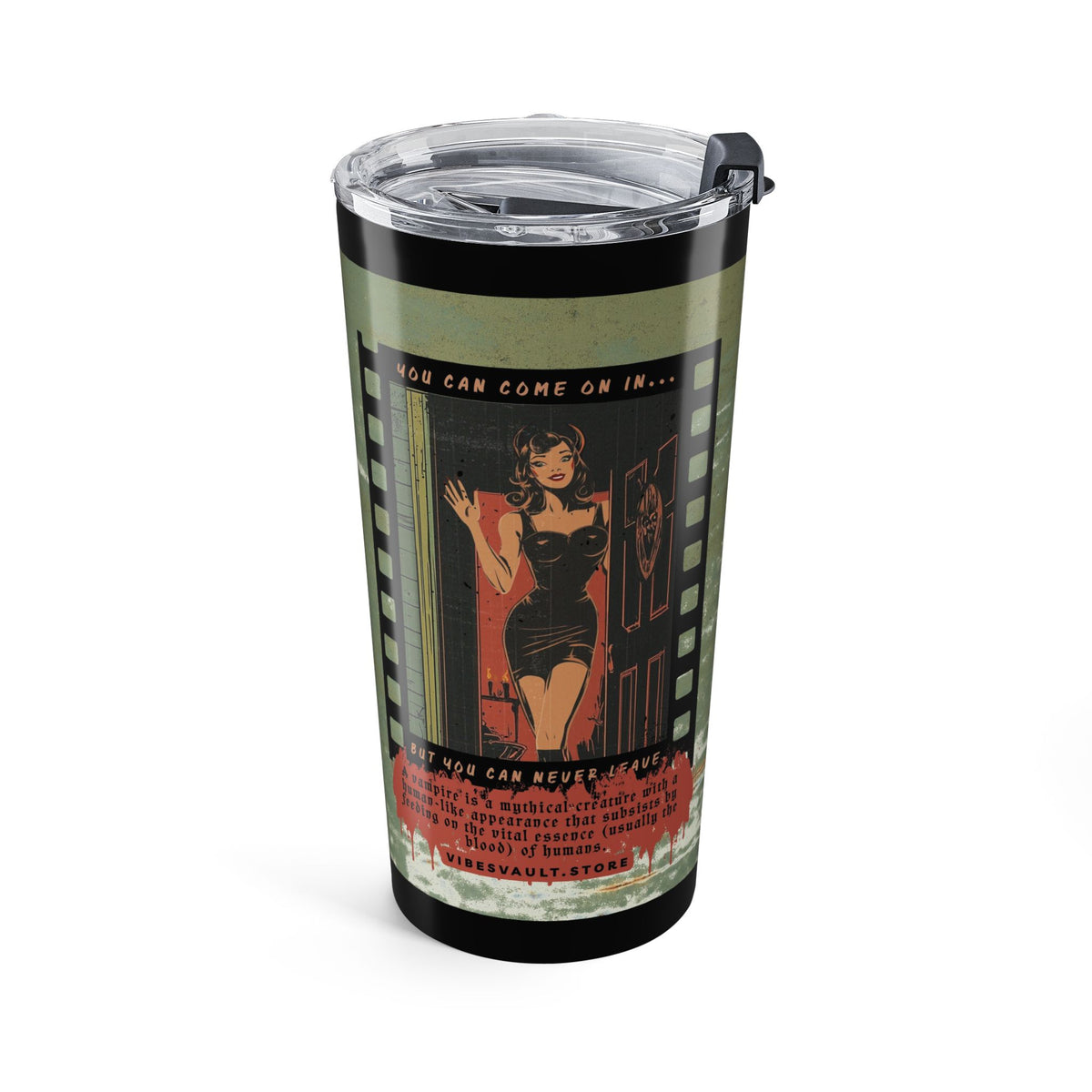 Vampire Coffee Vintage Film Reel 20oz Tumbler — Retro Cinema Travel Mug— Halloween 2026