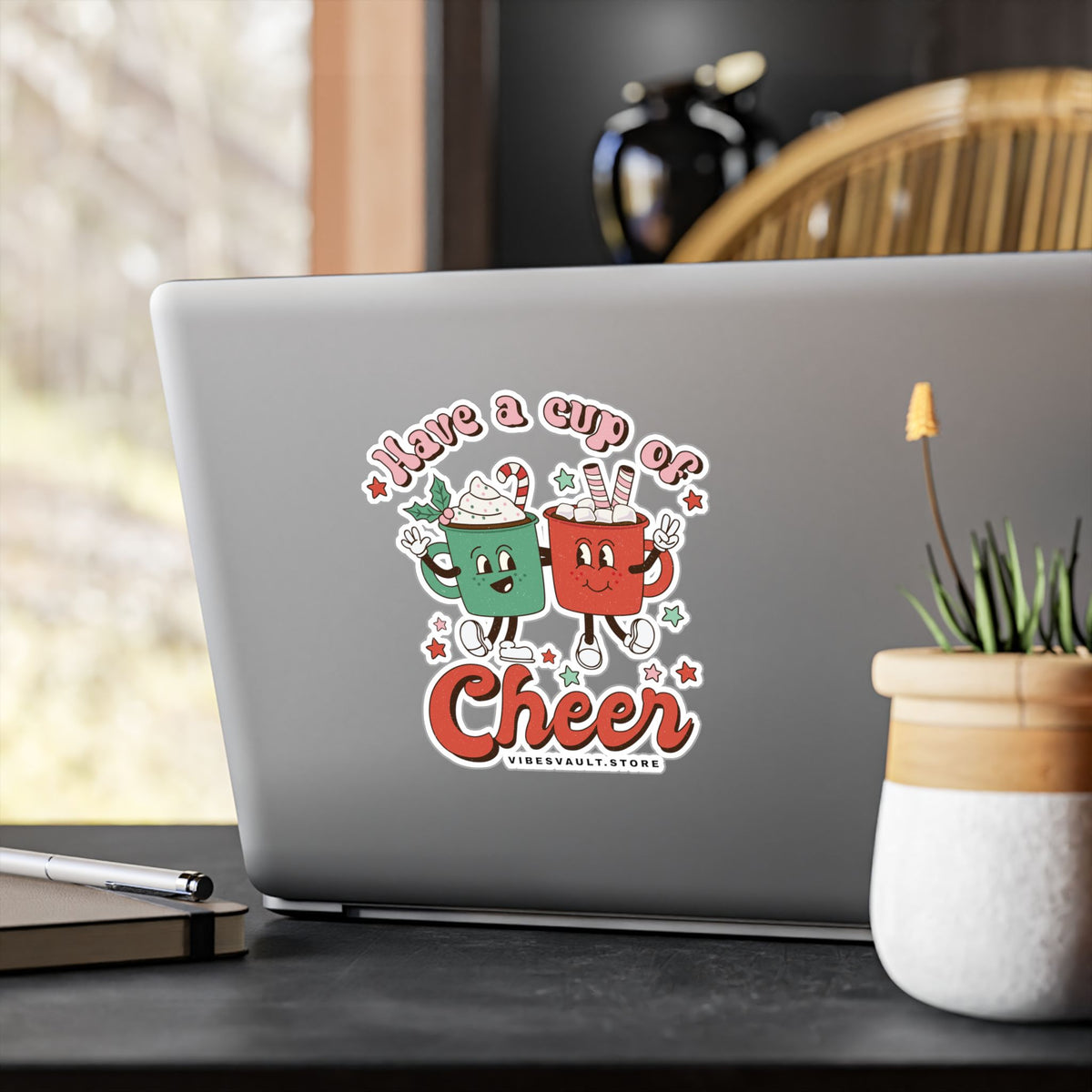 Holiday Hot Cocoa Sticker — "Have a Cup of Cheer" Kiss-Cut Vinyl Decal