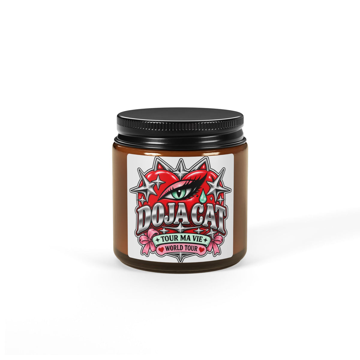 Red Heart Chrome Eye Amber Jar Soy Candle