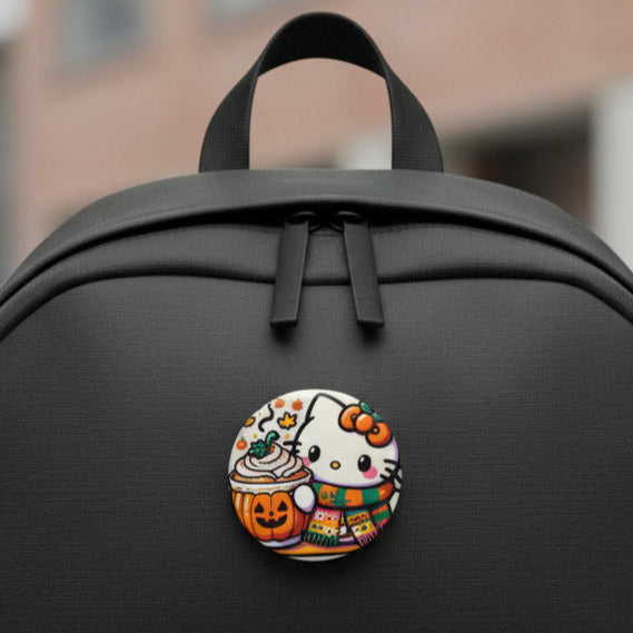 Fall Kitty Pumpkin Spice Latte Pin Buttons