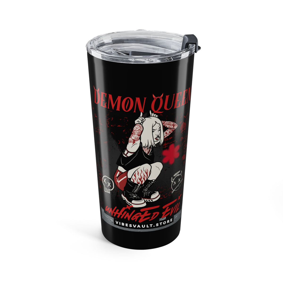 20oz Demon Grunge Tumbler – Red & Black Skull Graphic Travel Cup— Halloween 2026
