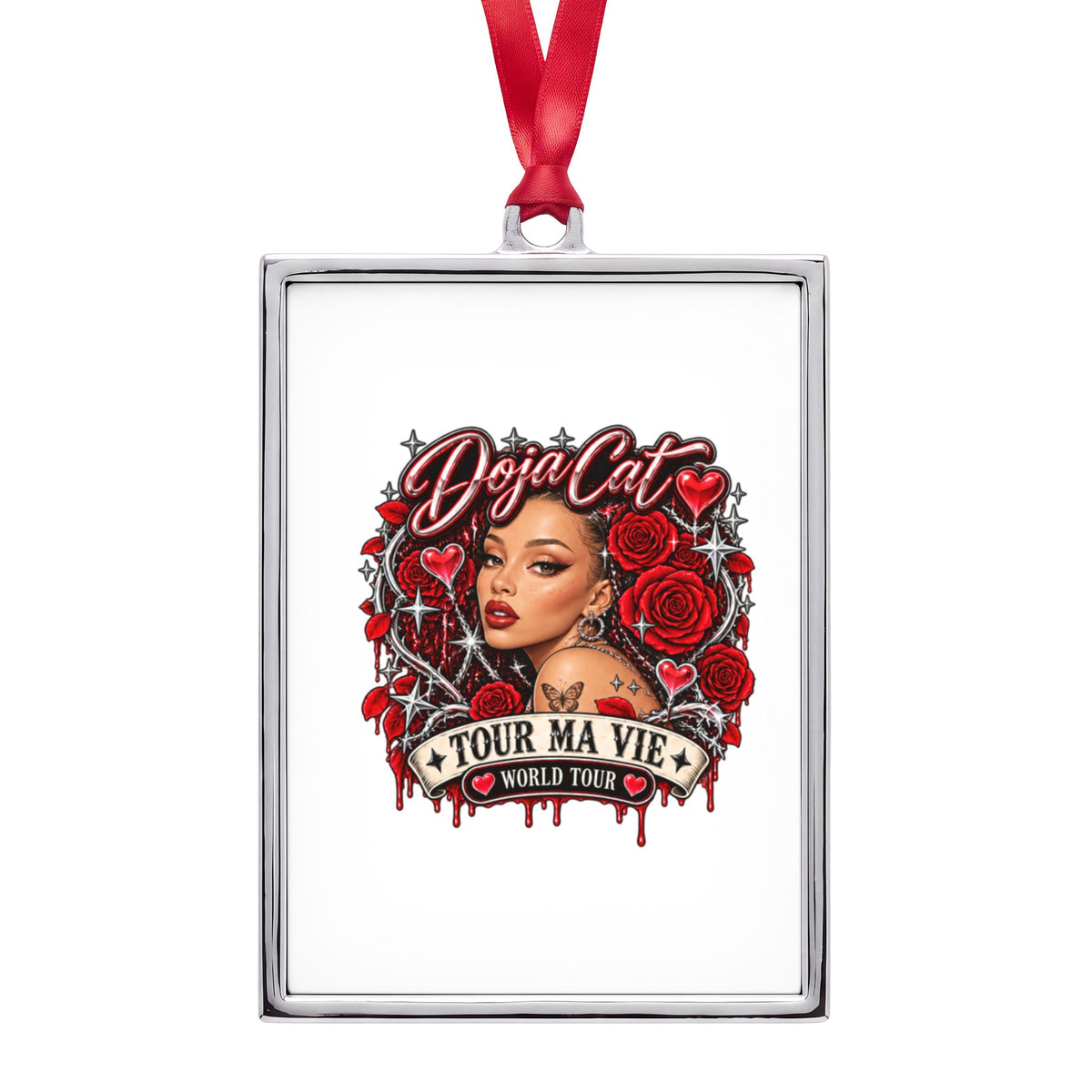 Red Roses Chrome Portrait Portrait Frame Ornament