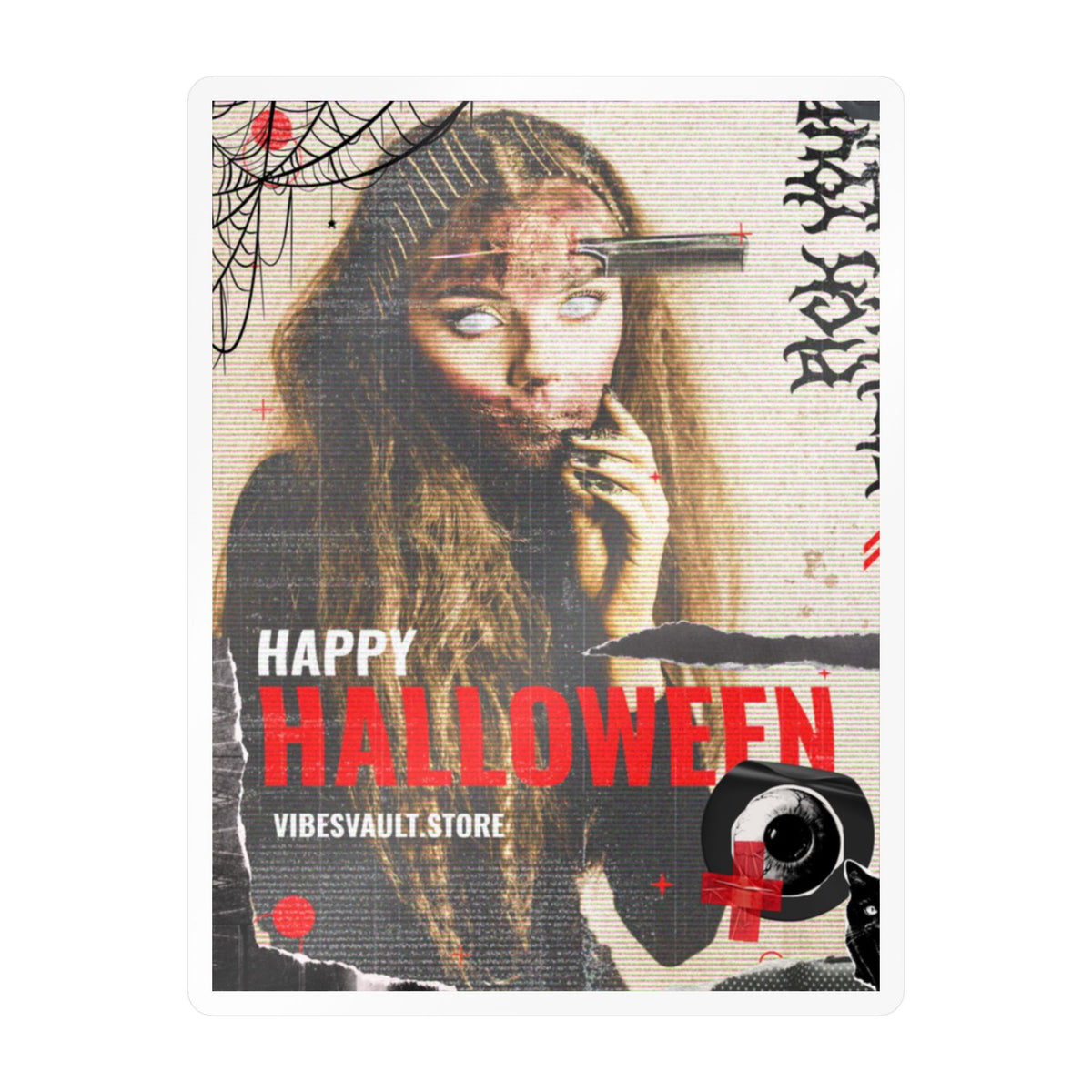 Halloween Kiss-Cut Vinyl Decal — "Happy Halloween" Horror Collage Sticker— Halloween 2026