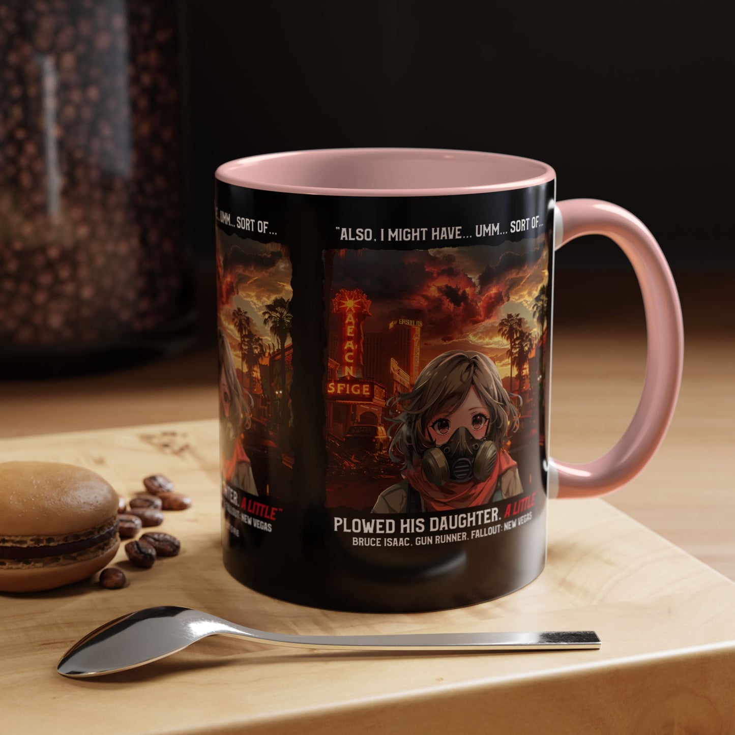 Post-Apocalyptic Anime Coffee Mug — 'Also, I Might Have...Umm...Sort Of' Gas Mask Girl