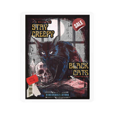 Stay Creepy Black Cat Vinyl Decal — Gothic Halloween Sticker with Skull— Halloween 2026