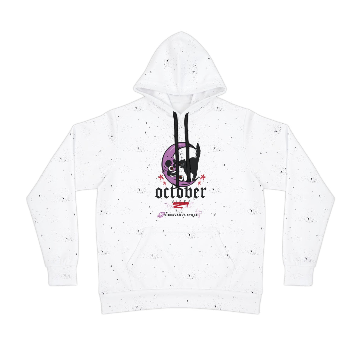 October Skull & Cat Hoodie — Halloween Moon Graphic Athletic Hoodie