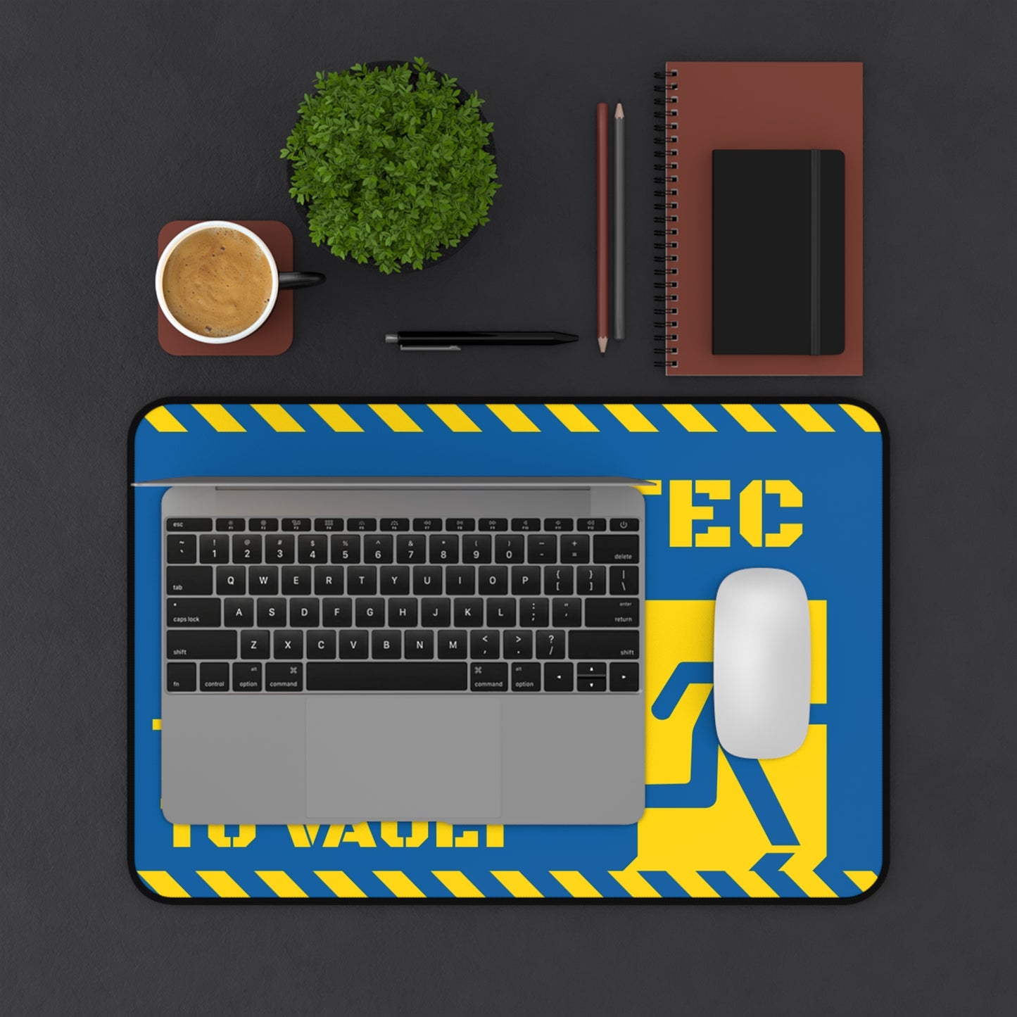 Vault-Tec "This Way to Vault" Desk Mat — Blue & Yellow Gaming Mouse Pad