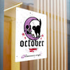 October Vibes Kiss-Cut Vinyl Decal — Halloween Moon Cat Skull Sticker