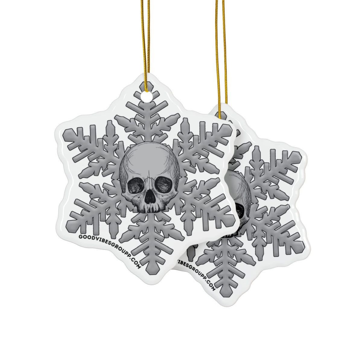 Gray Goth Skull Snowflake Christmas Ornament 1pc, 3pcs, 5pcs, or 10pcs