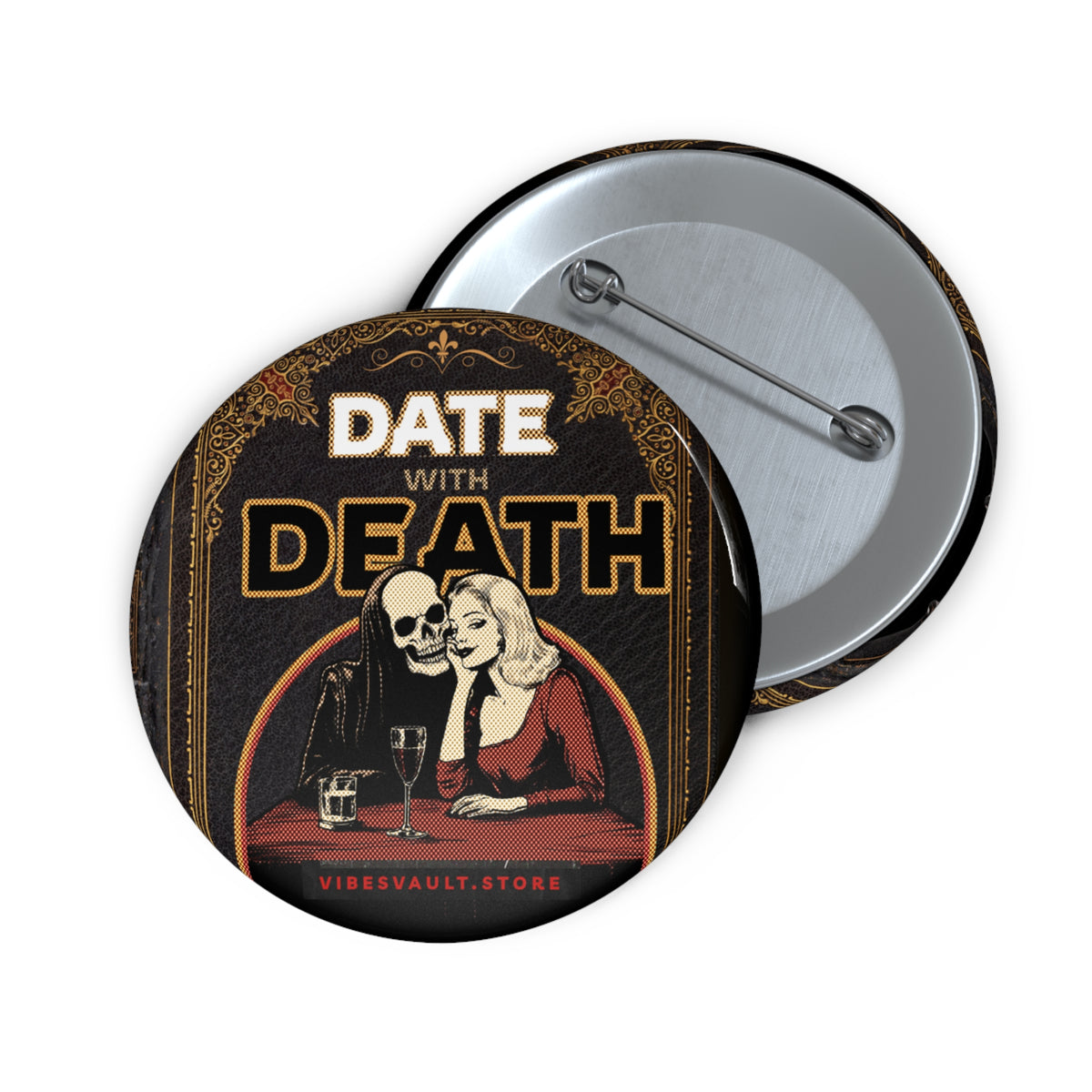 Date With Death Book Cover Badge- Dracula Pin Badge - Fall Halloween 2026