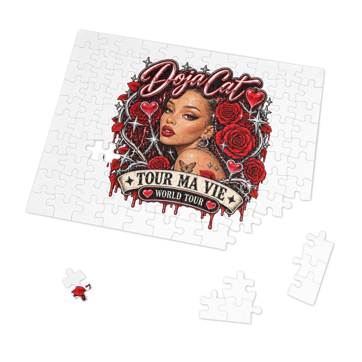 Red Roses Chrome Portrait Jigsaw Puzzle with Tin