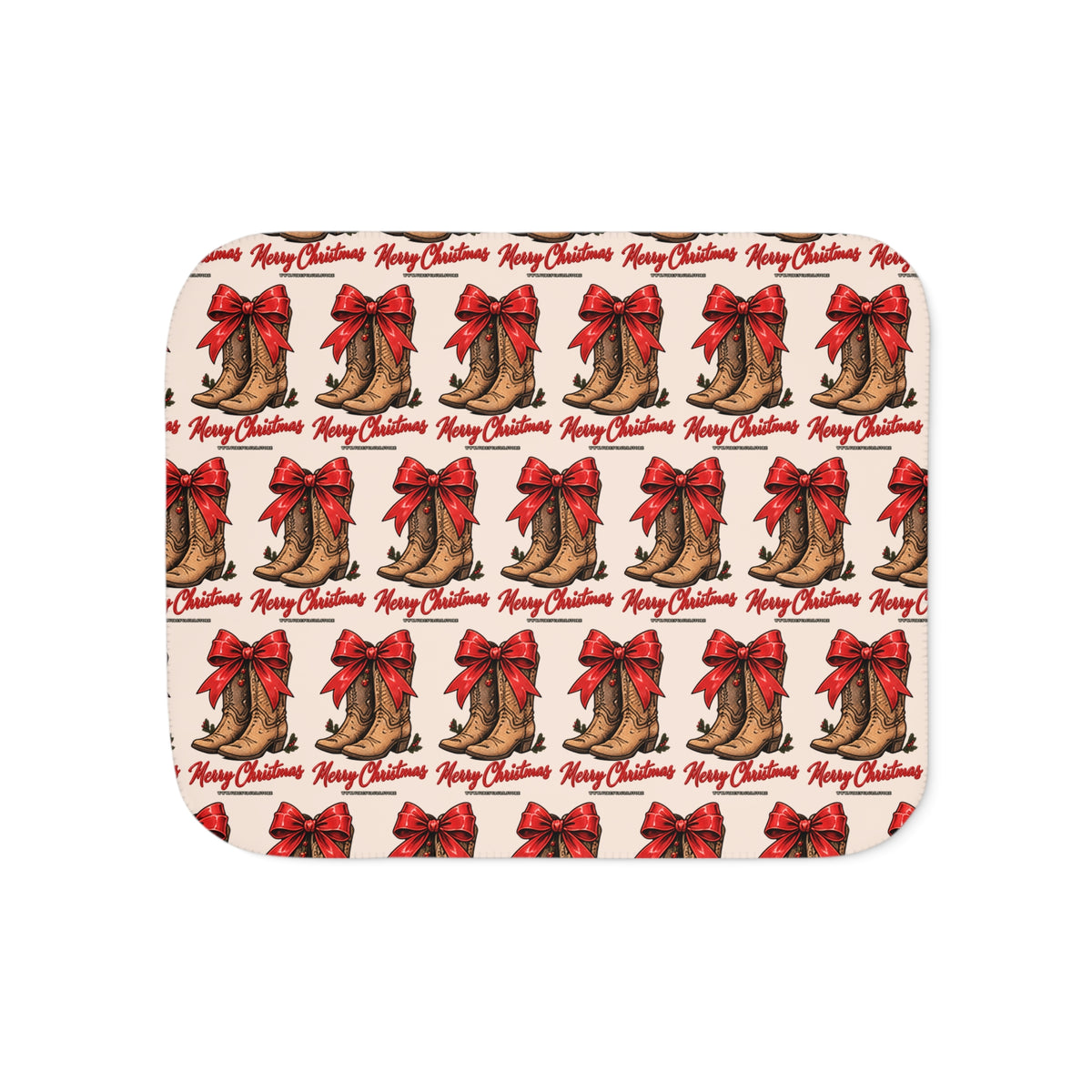 Christmas Cowboy Boots Sherpa Blanket – Merry Christmas Red Bow Holiday Throw
