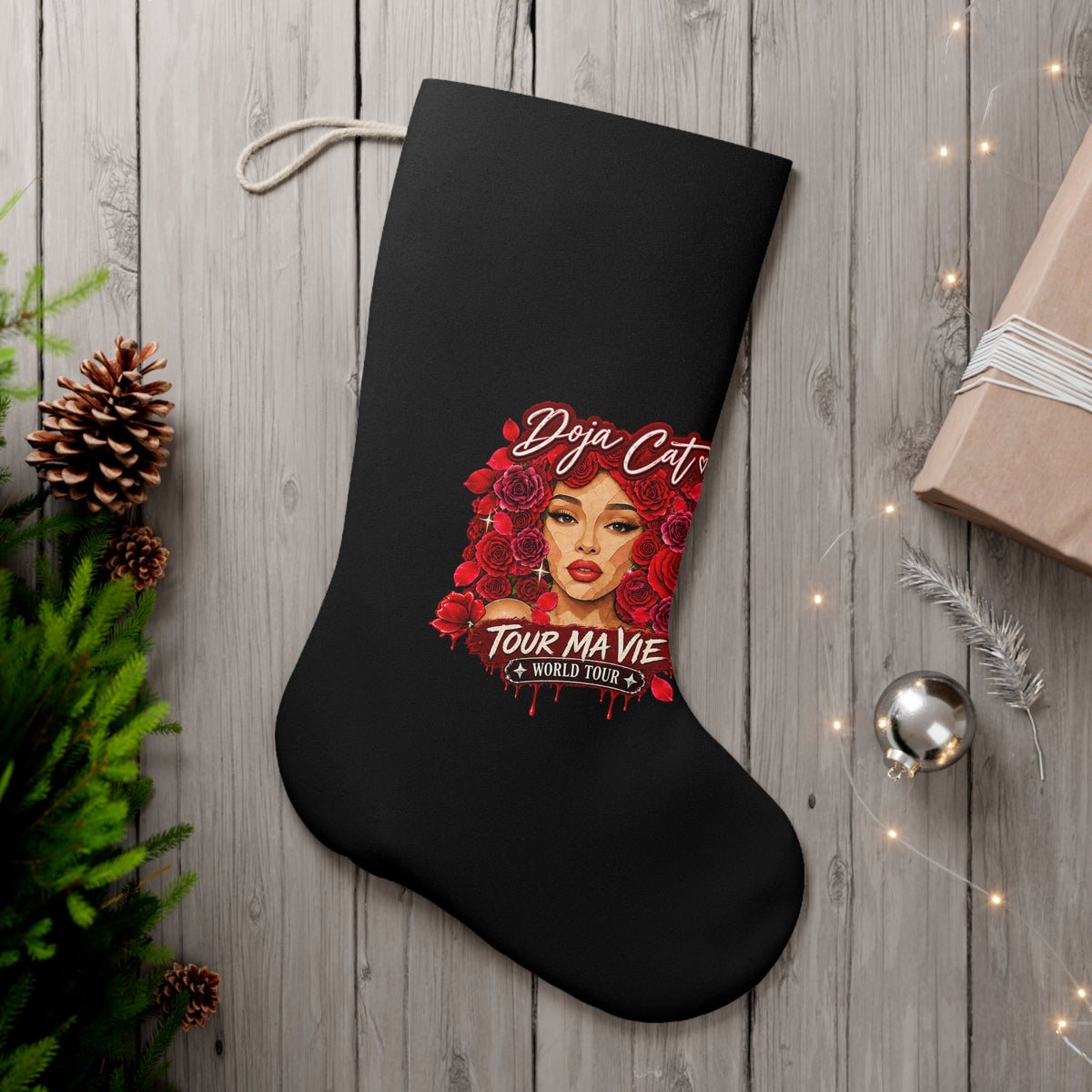 Rose Mosaic Portrait Santa Stocking