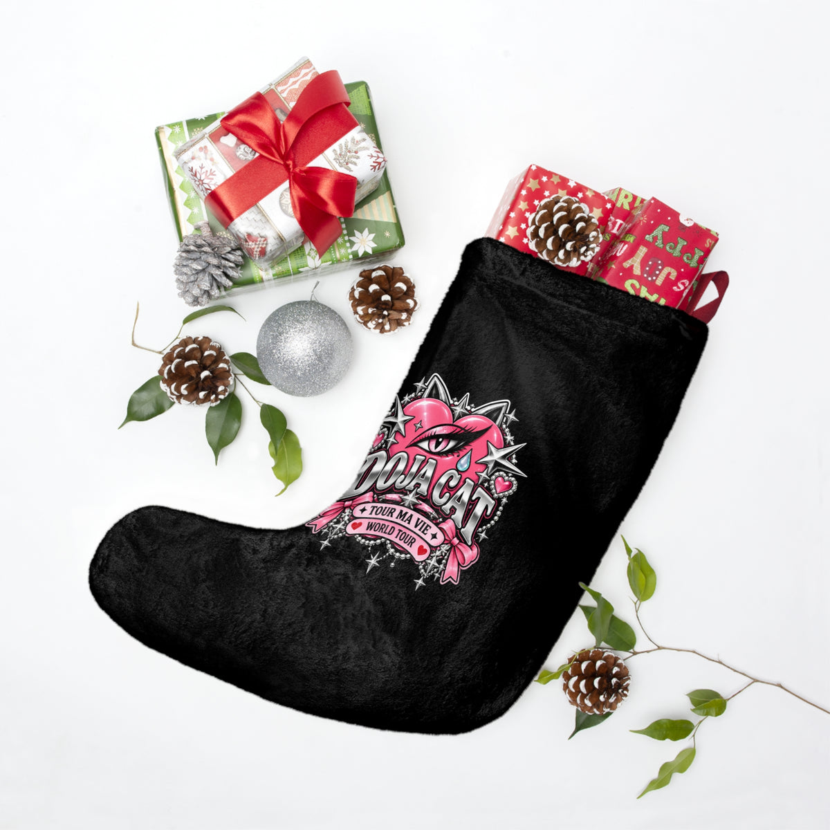 Pink Heart Chrome Eye Christmas Stockings