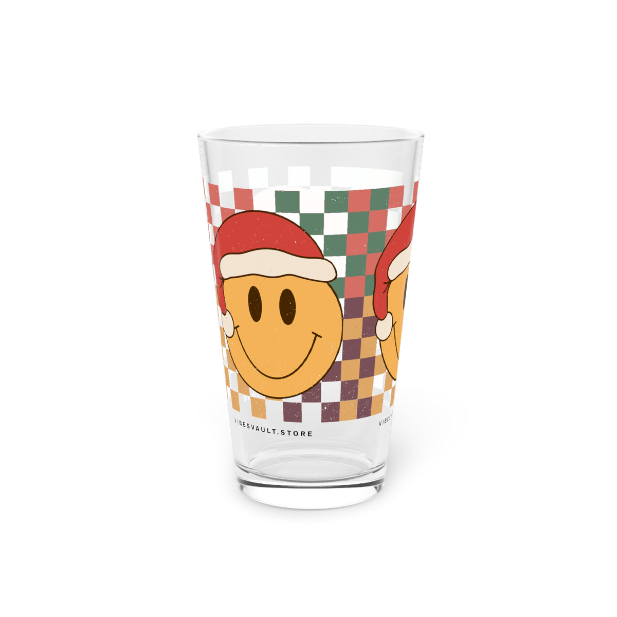 Christmas Smiley Pint Glass — 16oz Festive Santa Hat Beer Glass