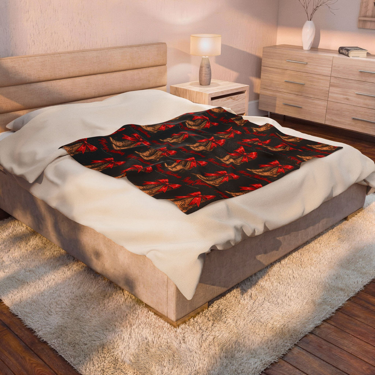HOLIDAY Merry Christmas Boots Velveteen Plush Blanket
