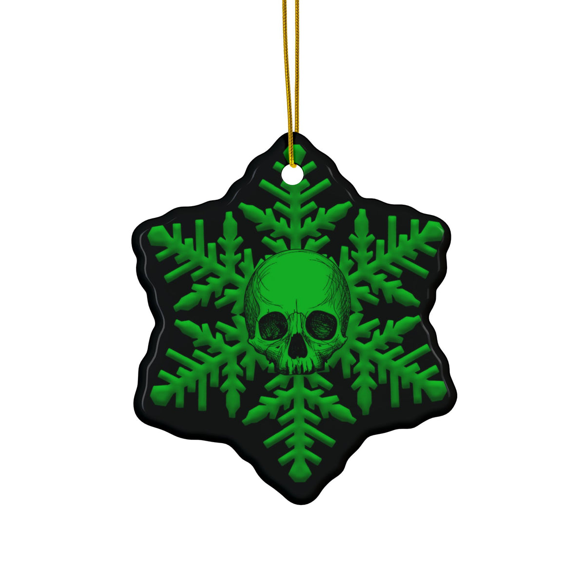 Green Black Skull Snowflake Christmas Ornament 1pc, 3pcs, 5pcs, or 10pcs