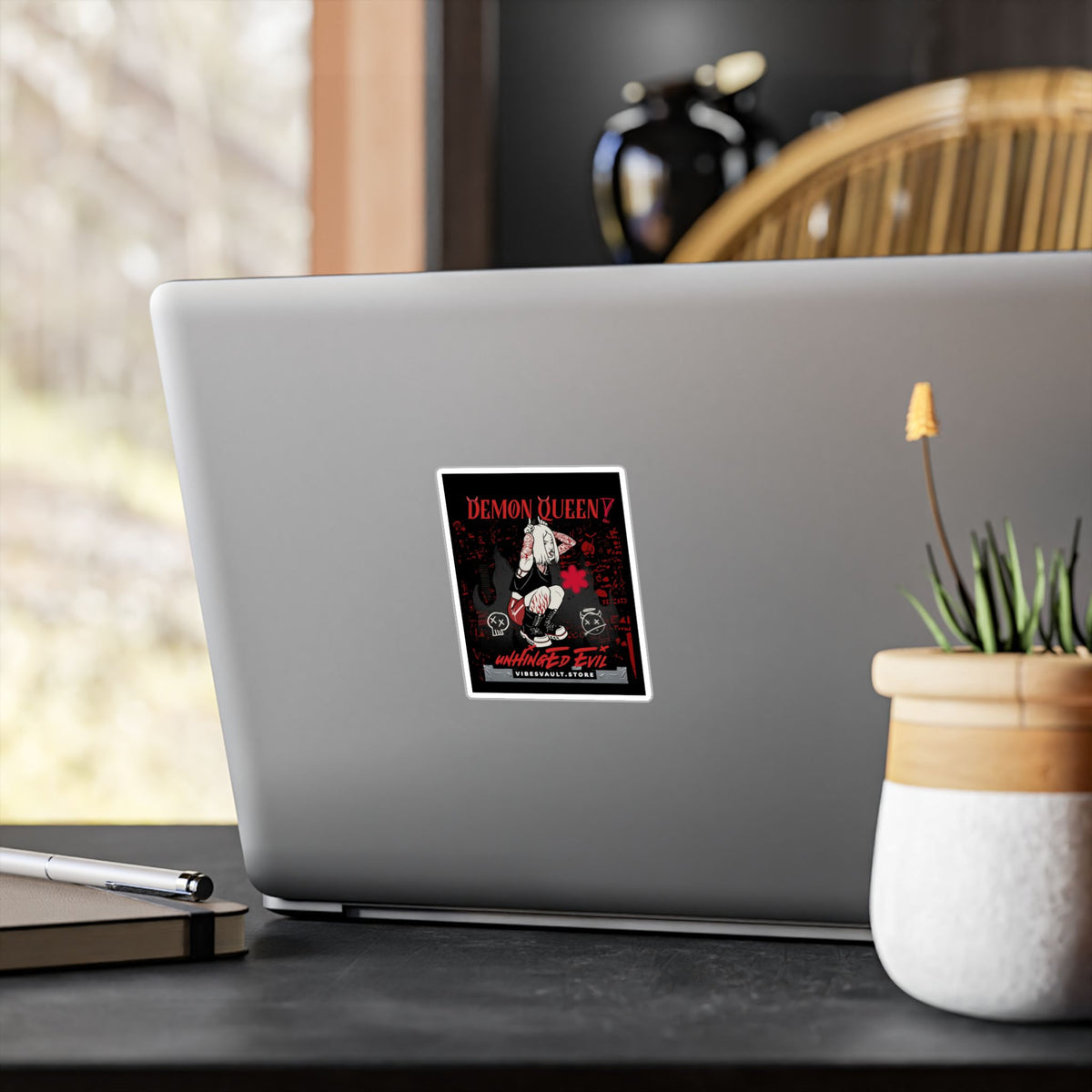 Demon Queen Kiss-Cut Vinyl Decal — Gothic Punk Sticker ("Unhinged Evil")— Halloween 2026