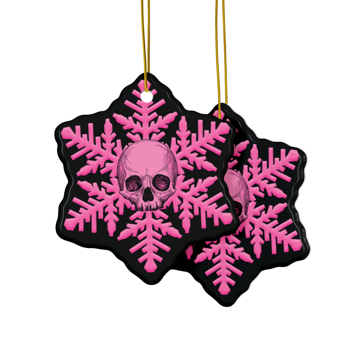 Pink and Black Skull Snowflake Christmas Ornament 1pc, 3pcs, 5pcs, or 10pcs
