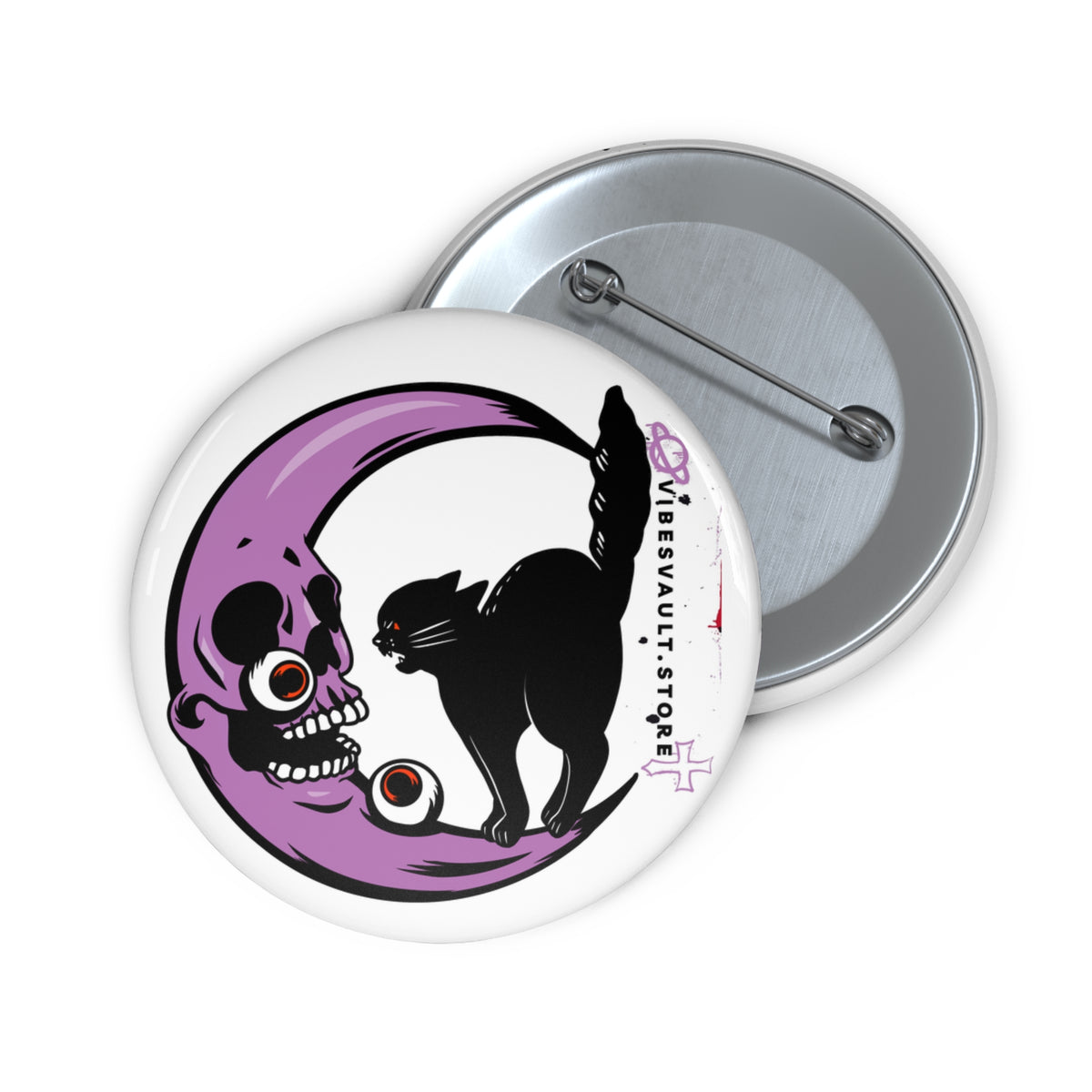 Moon and Black Cat Pin Badge - Purple Crescent Moon - Fall Halloween 2026