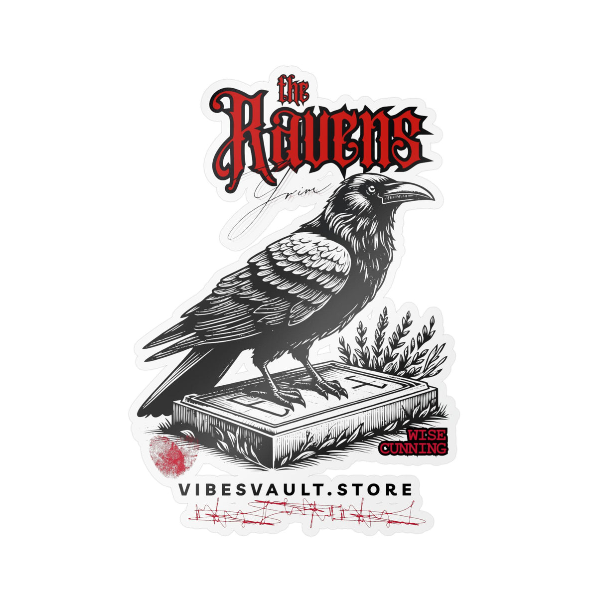 Ravens Kiss-Cut Vinyl Decal — Gothic Crow Sticker with Grim Book Reader