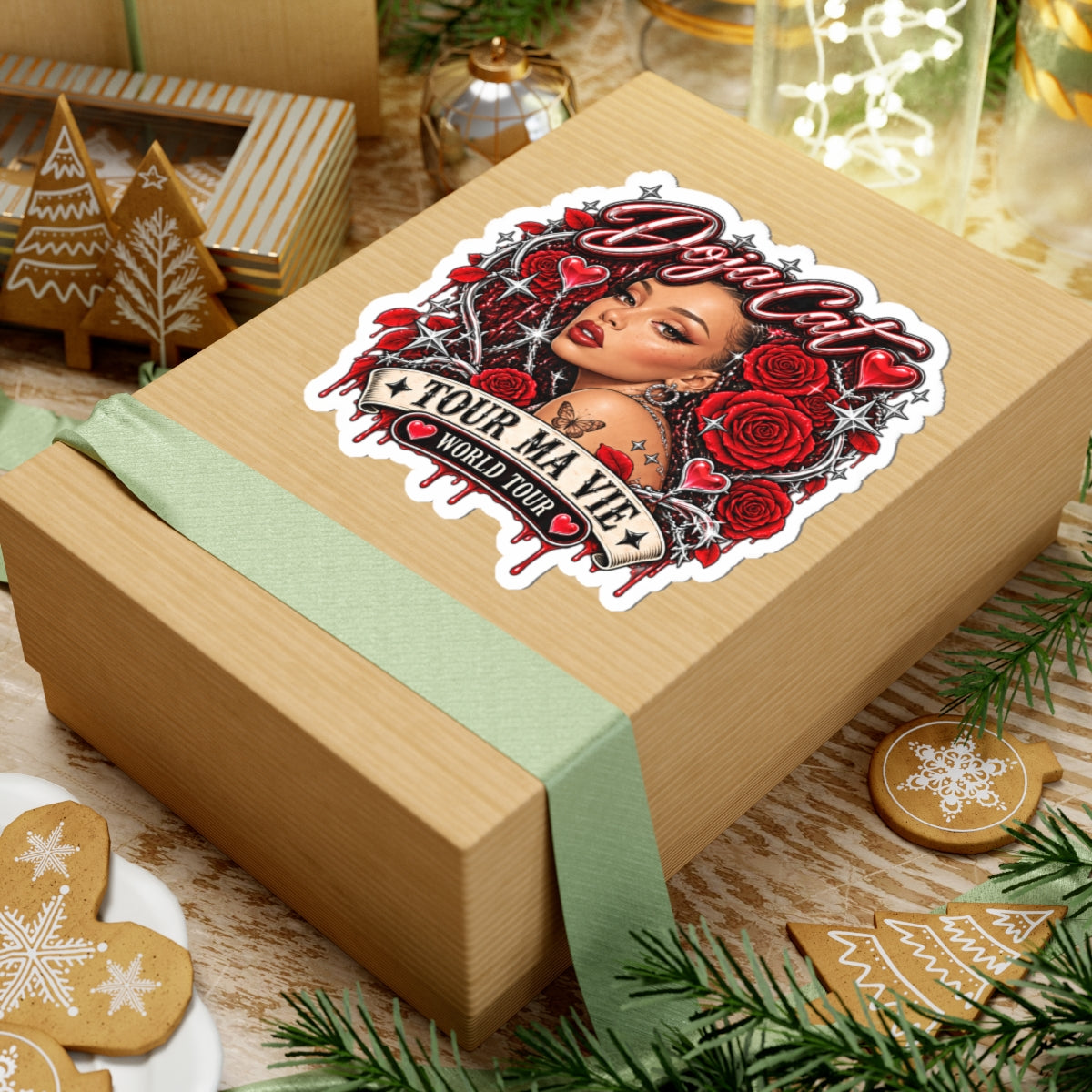 Red Roses Chrome Portrait Kiss-Cut Stickers